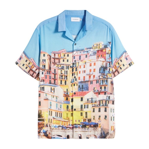 TOPMAN Naples Short Sleeve Button Up Summer Hawaiian Shirt Mens Size Large NEW - Picture 2 of 5